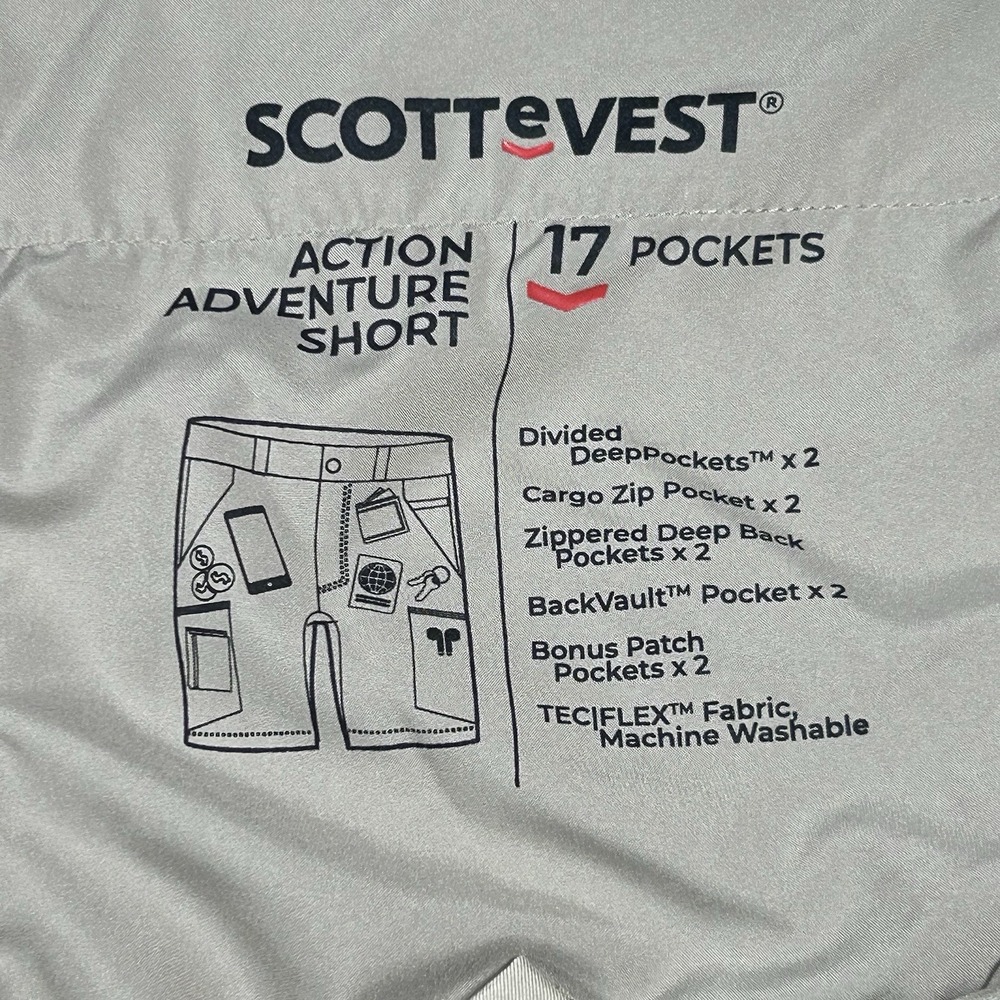 Scottevest Action Adventure Shorts Mens 42 Khaki Cargo Travel Hiking 17 Pocket - Picture 3 of 9